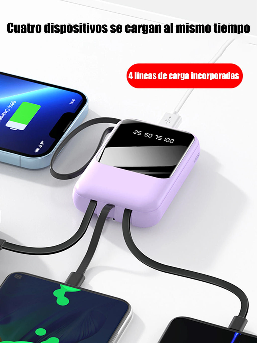 Power Bank 20,000mAh con 4 Cables Integrados