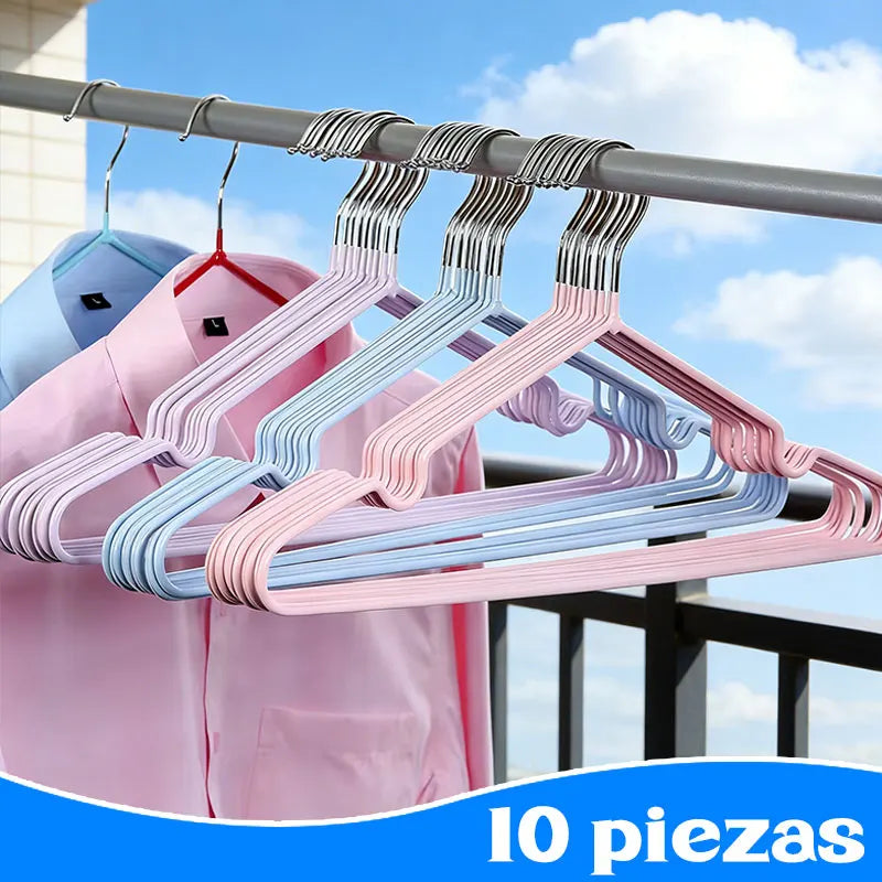 Set de 10 Ganchos de Metal Antideslizantes - Ahorra Espacio y Ultra Resistentes