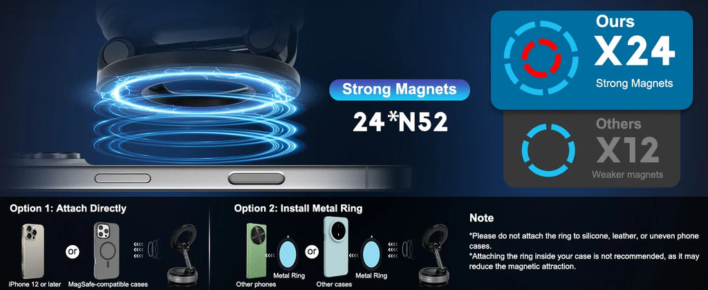 Soporte Magnético para Celular MagVacuum – Ventosa de Vacío y Rotación 360°