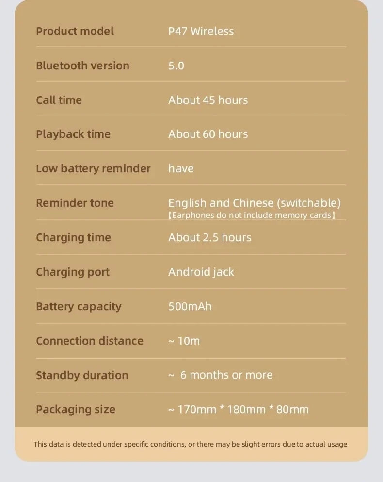 Audífonos Inalámbricos P47 Bluetooth 5.0
