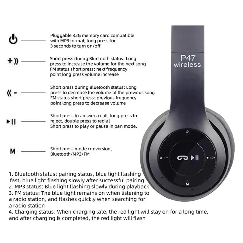 Audífonos Inalámbricos P47 Bluetooth 5.0