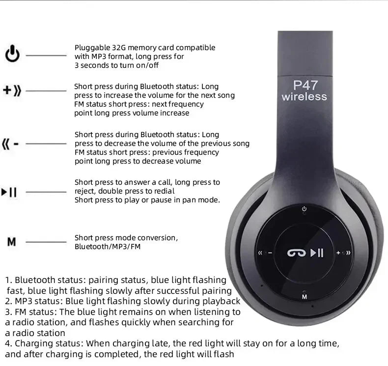 Audífonos Inalámbricos P47 Bluetooth 5.0