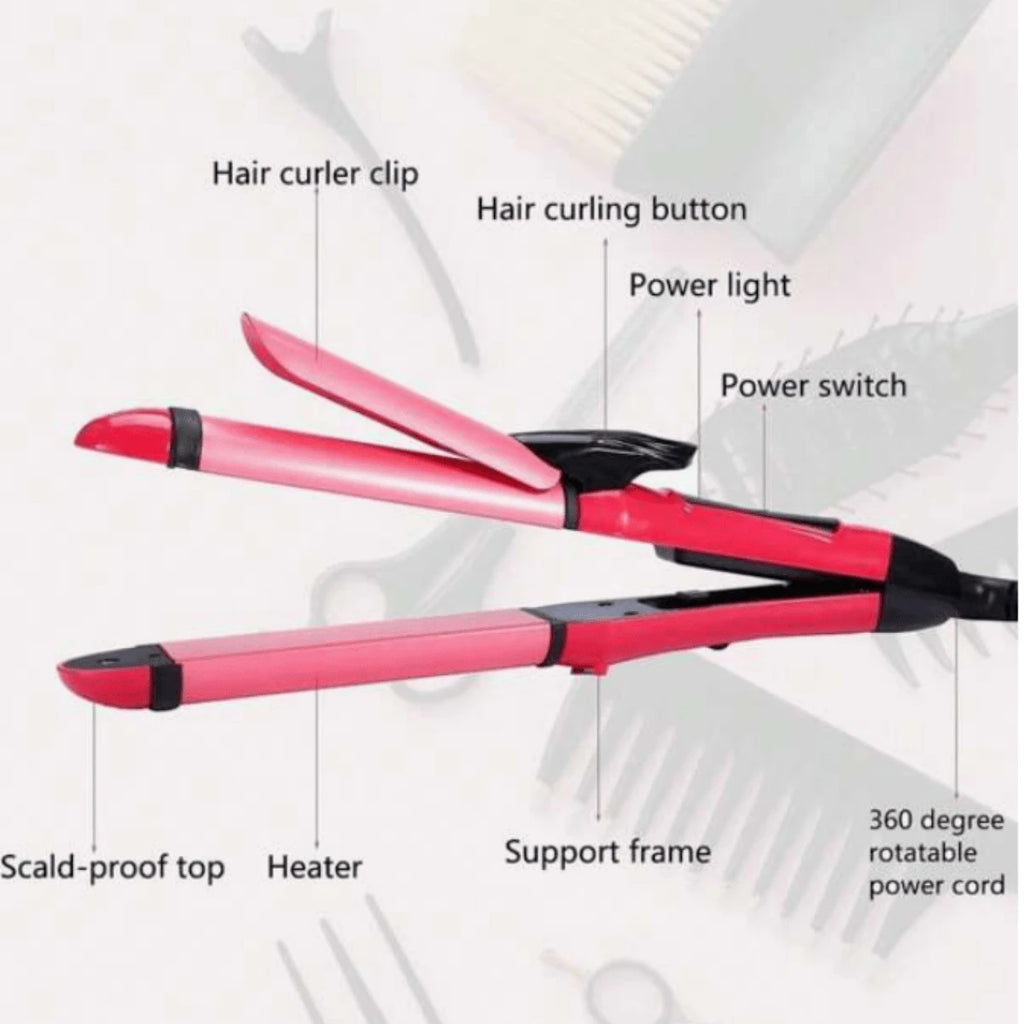 Estilizador de Cabello 2 en 1 - Alaciadora y Rizadora Profesional