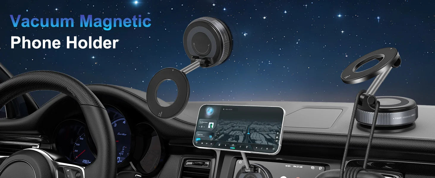 Soporte Magnético para Celular MagVacuum – Ventosa de Vacío y Rotación 360°