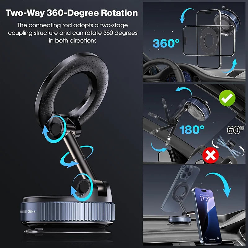 Soporte Magnético para Celular MagVacuum – Ventosa de Vacío y Rotación 360°