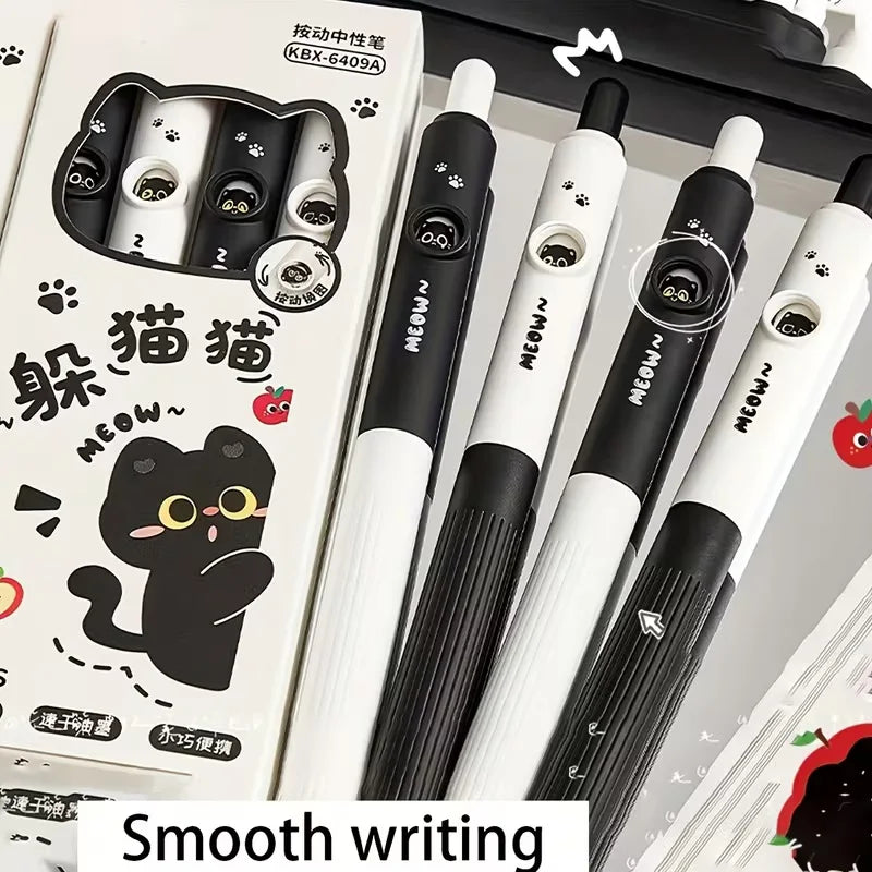 Set de Plumas de Gel Kawaii MeowGlow – 4 Piezas con Diseño de Gato Giratorio