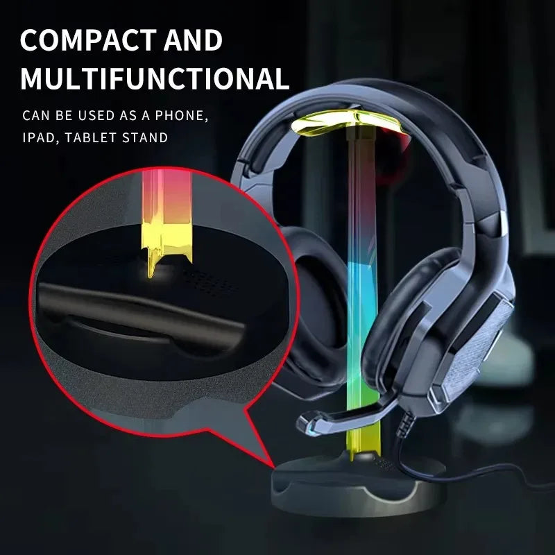 RGB Gaming Headphone Stand, Gaming Headset-Holder with USB Port, Multiple Color Mode, Earphone Hanger for Gamers Desktop
