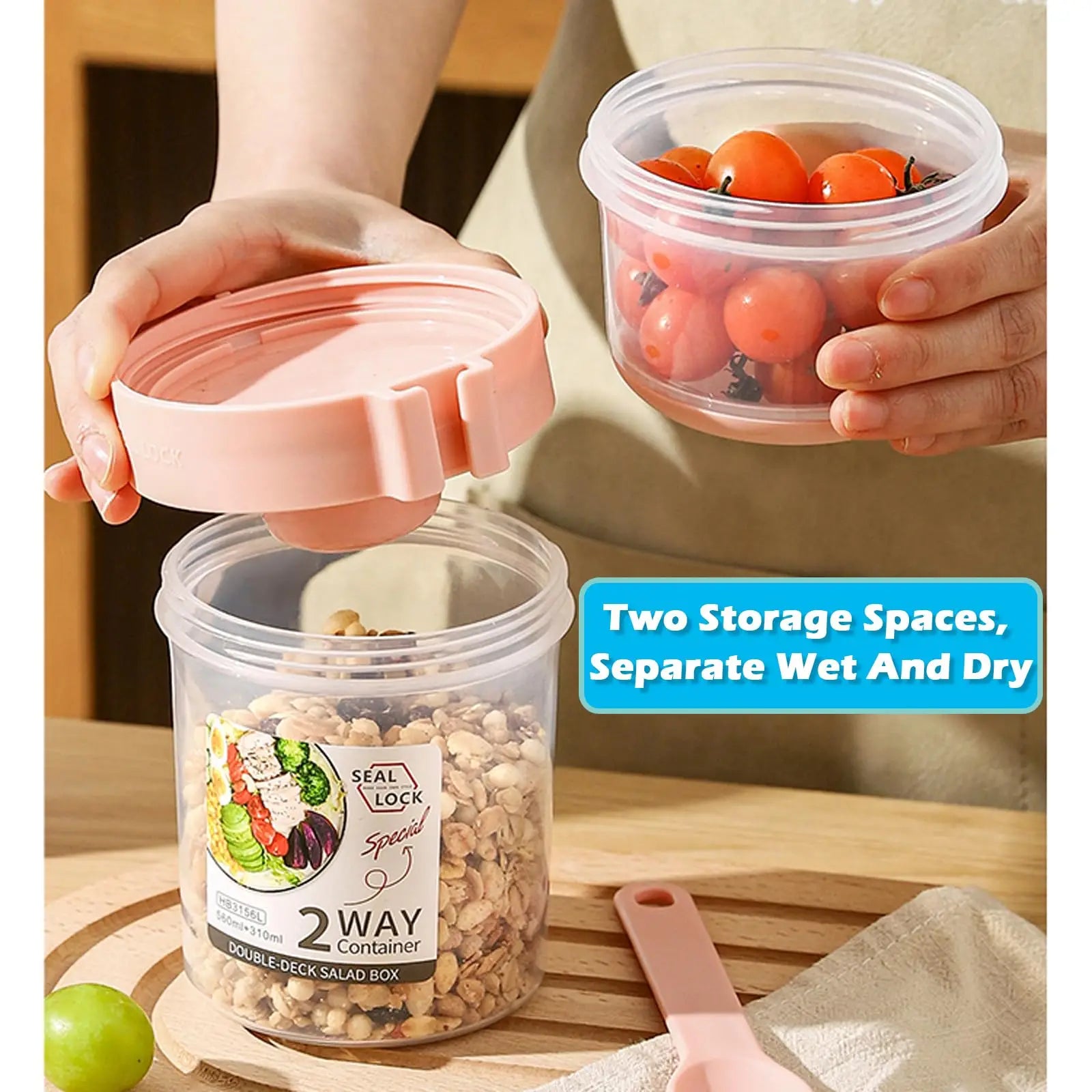 Contenedor "Fresh-Go" para Desayuno y Ensaladas - Con Cuchara y Porta Aderezo