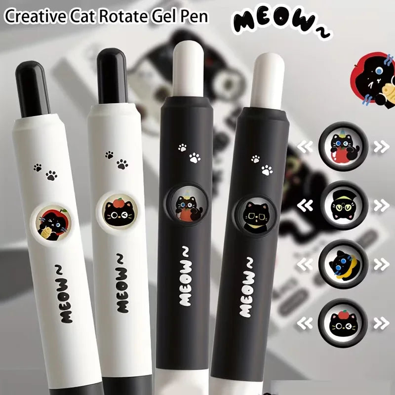 Set de Plumas de Gel Kawaii MeowGlow – 4 Piezas con Diseño de Gato Giratorio