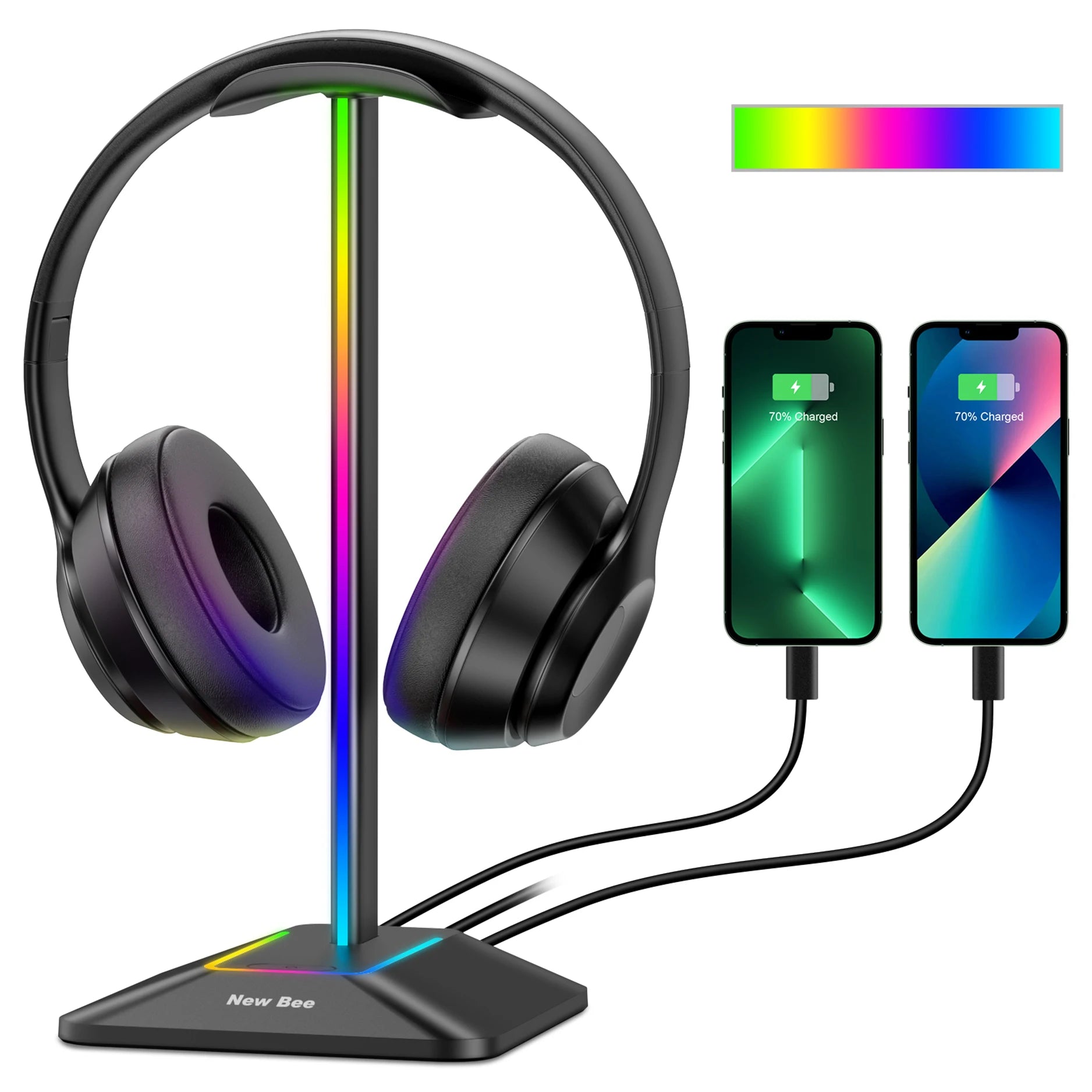 New Bee Z8 RGB Headphones Stand Holder Desk Gaming Headset with 2 USB Ports Cool Display Holder Non-Slip Rubber Base for Gamer