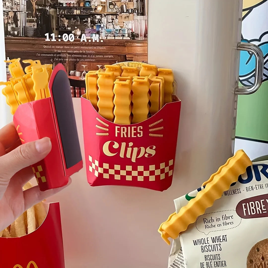 Set de 12 Pinzas para Bolsas "French Fries" - Clips de Sellado con Base Magnética