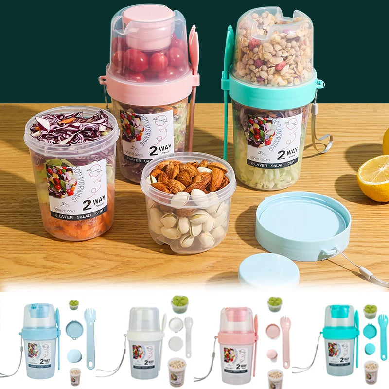 Contenedor "Fresh-Go" para Desayuno y Ensaladas - Con Cuchara y Porta Aderezo