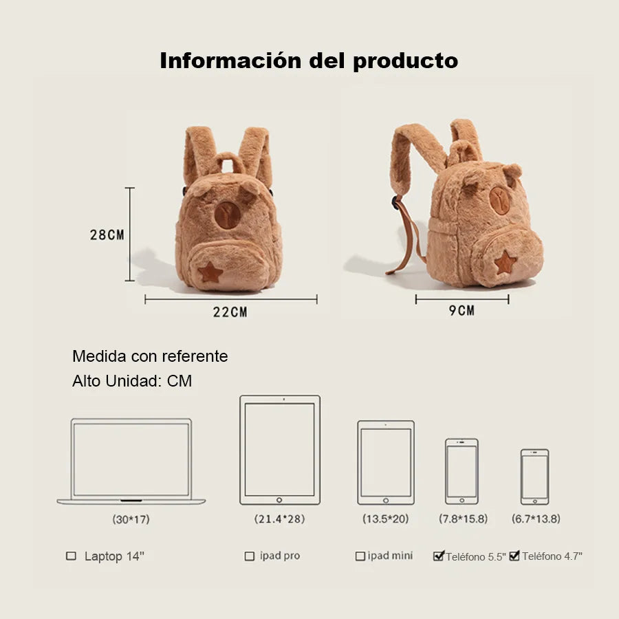 Mochila Infantil de Capibara con Diseño Animado