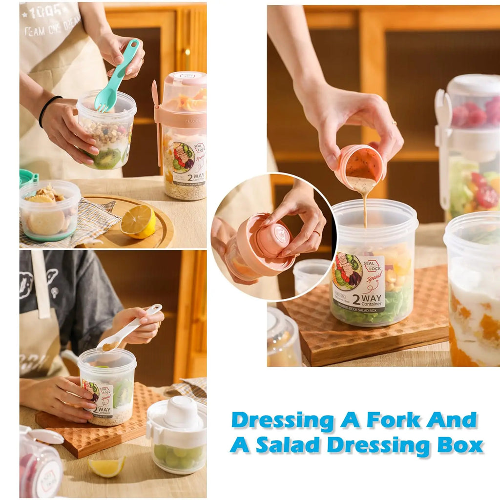 Contenedor "Fresh-Go" para Desayuno y Ensaladas - Con Cuchara y Porta Aderezo