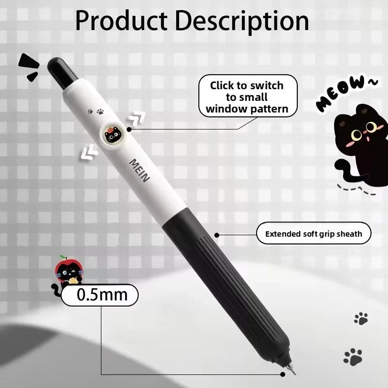 Set de Plumas de Gel Kawaii MeowGlow – 4 Piezas con Diseño de Gato Giratorio