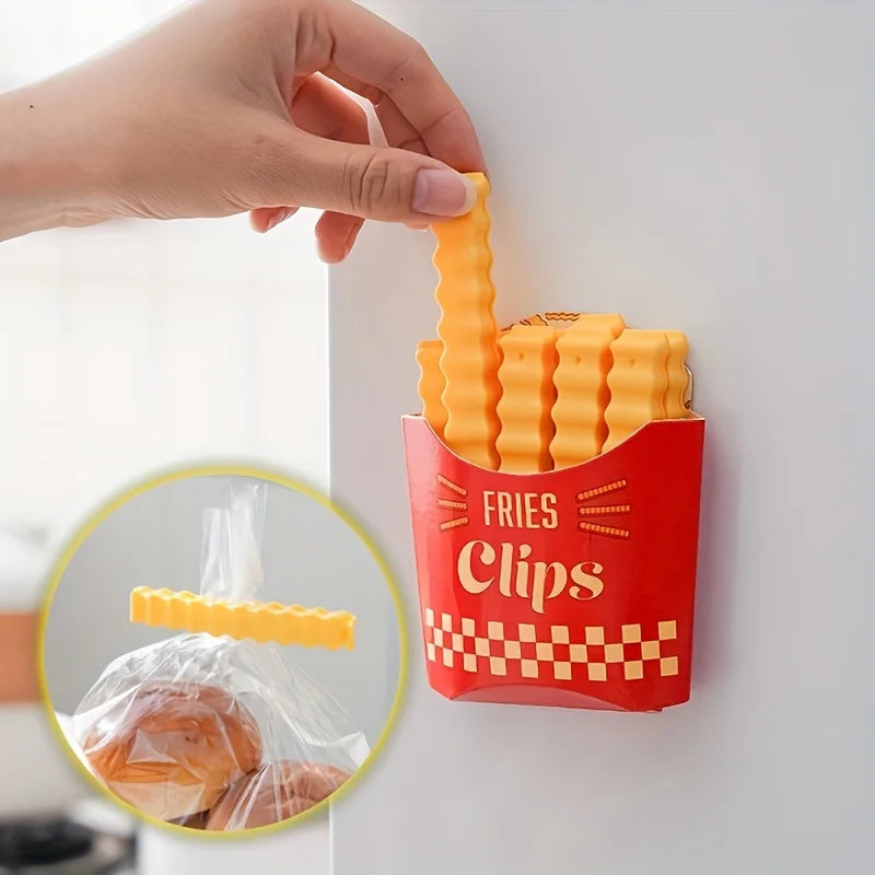Set de 12 Pinzas para Bolsas "French Fries" - Clips de Sellado con Base Magnética