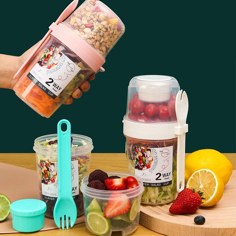 Contenedor "Fresh-Go" para Desayuno y Ensaladas - Con Cuchara y Porta Aderezo