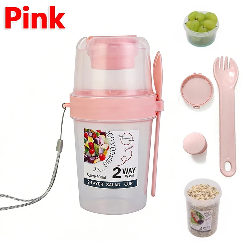 Contenedor "Fresh-Go" para Desayuno y Ensaladas - Con Cuchara y Porta Aderezo