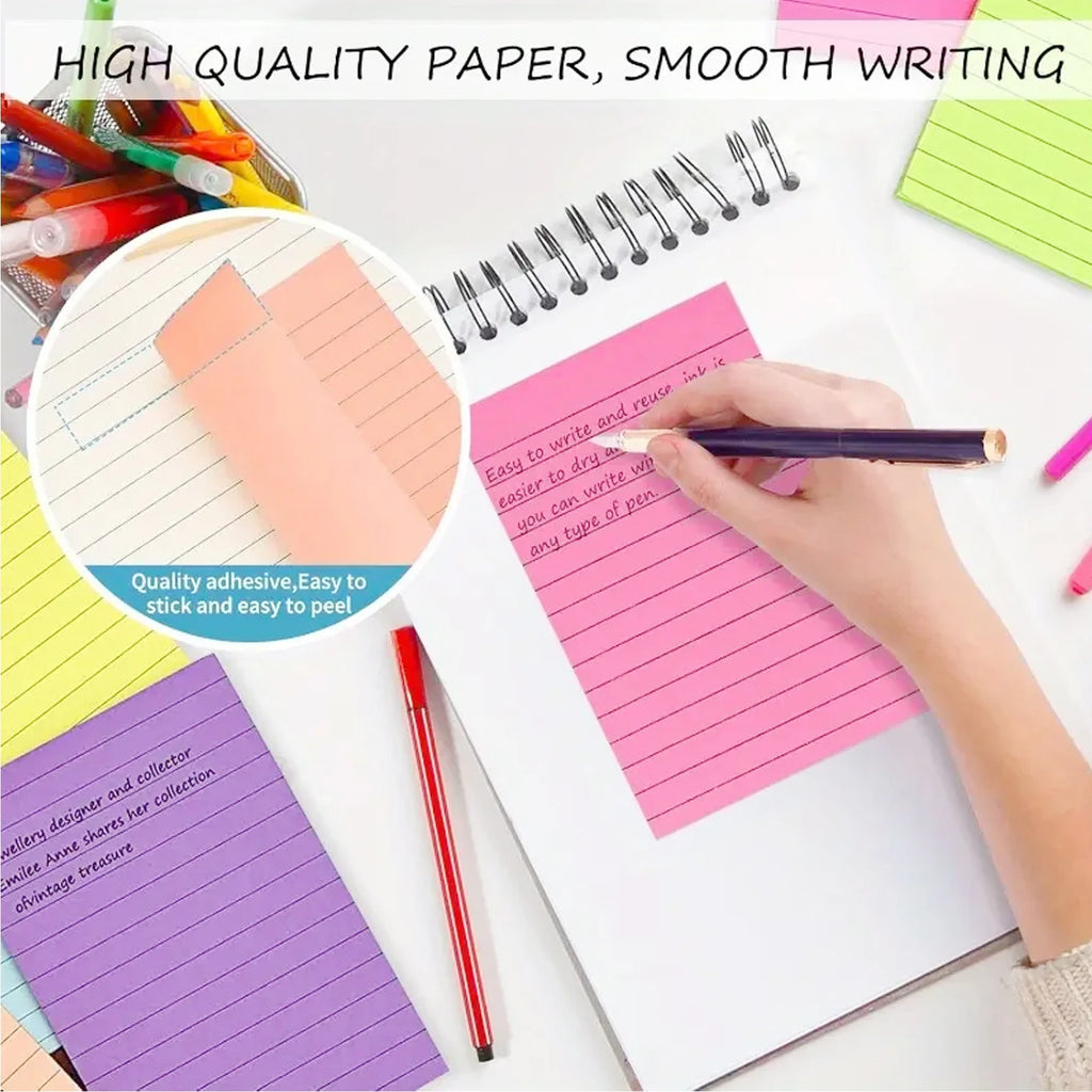 Set de Notas Adhesivas Grandes con Líneas - 8 Colores Neón.