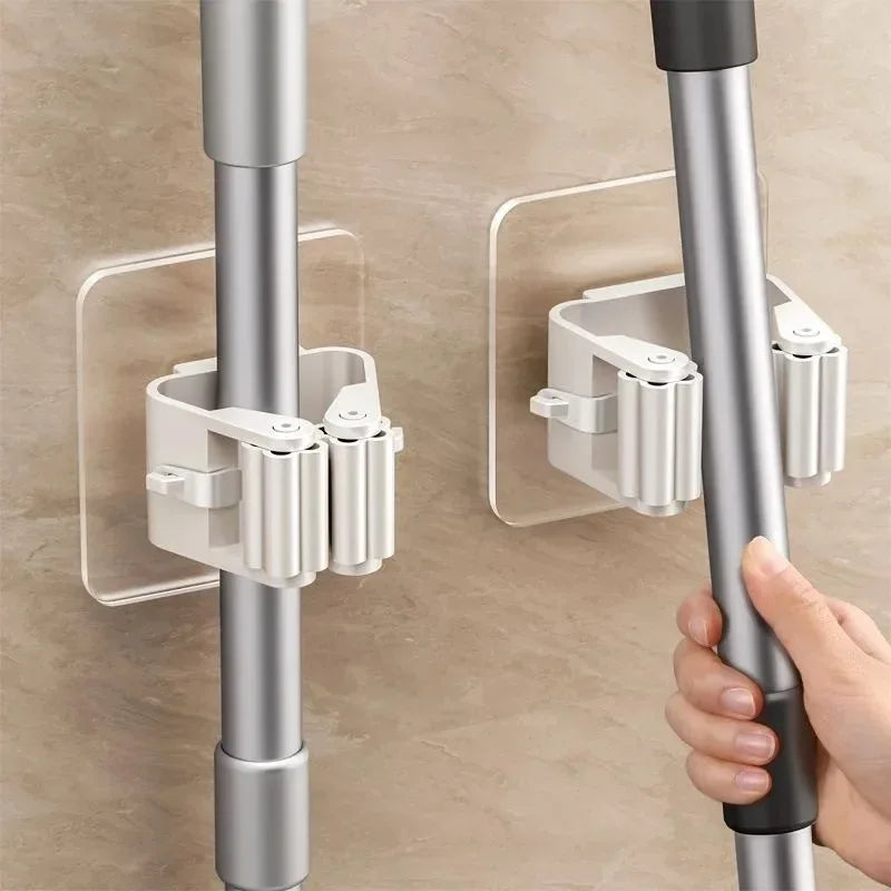 Soporte Organizador de Pared para Escobas - Adhesivo de Alta Resistencia Sin Taladro