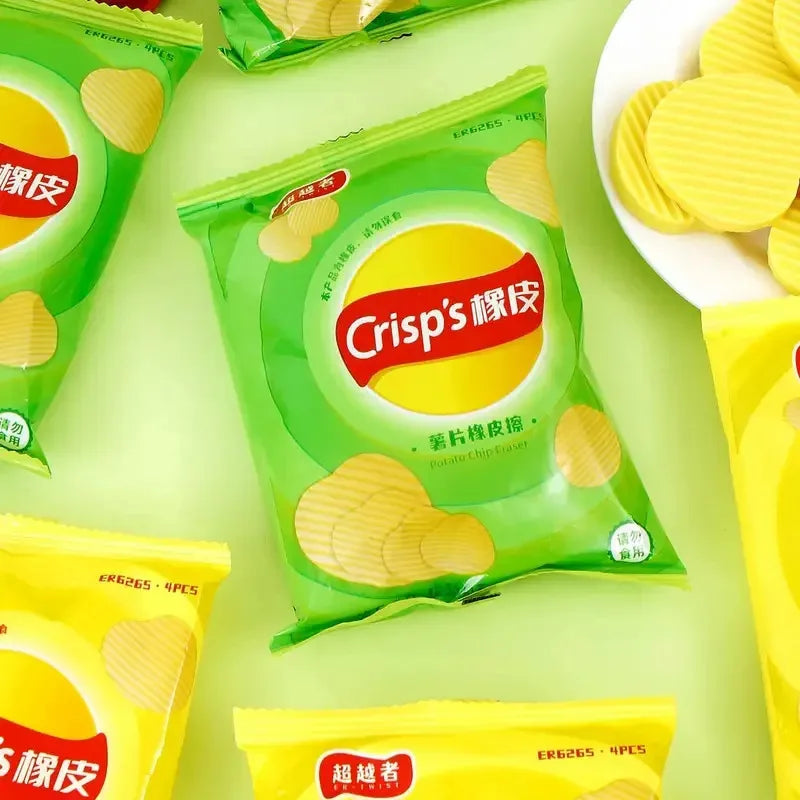 Gomas de Borrar "Papas Fritas" - Set de 4 Piezas con Empaque Realista.