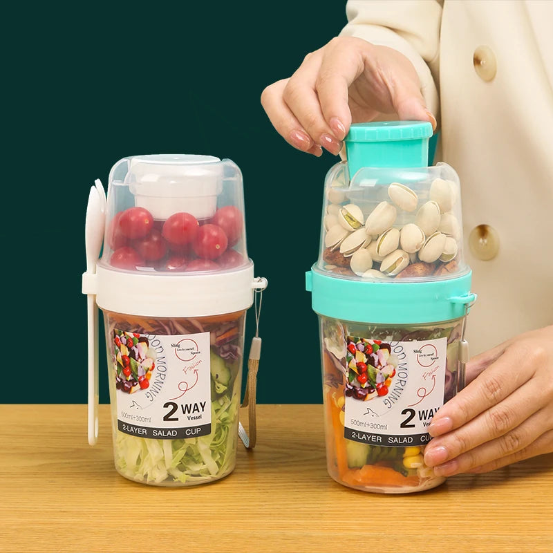 Contenedor "Fresh-Go" para Desayuno y Ensaladas - Con Cuchara y Porta Aderezo