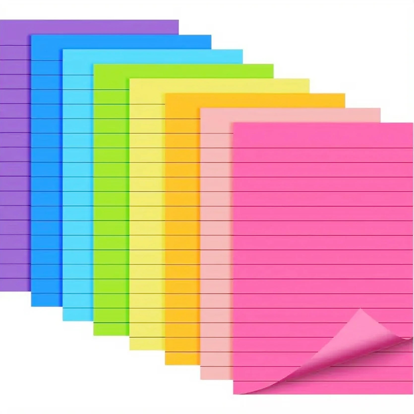 Set de Notas Adhesivas Grandes con Líneas - 8 Colores Neón.