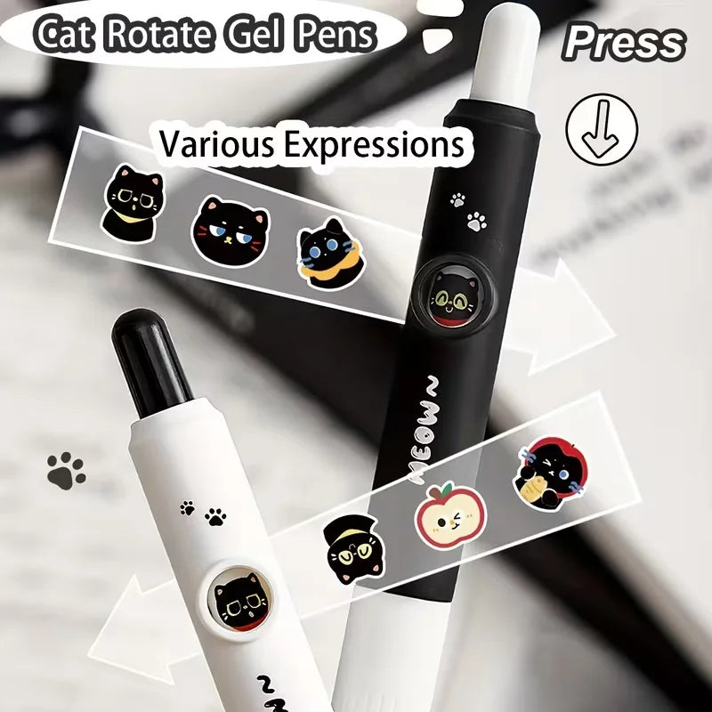 Set de Plumas de Gel Kawaii MeowGlow – 4 Piezas con Diseño de Gato Giratorio