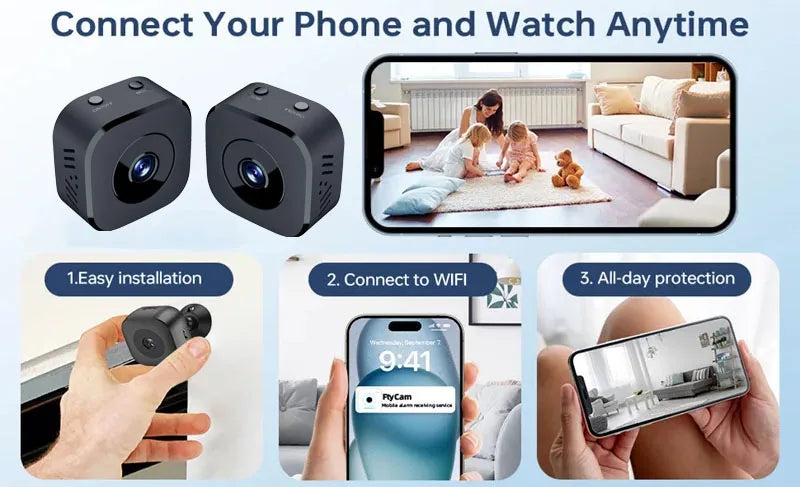 Set de Mini Cámara de Seguridad WiFi HD - Monitor de Bebé y Vigilancia Remota