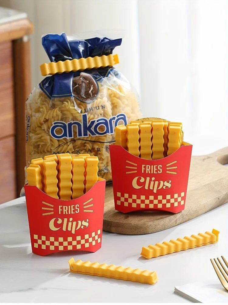 Set de 12 Pinzas para Bolsas "French Fries" - Clips de Sellado con Base Magnética