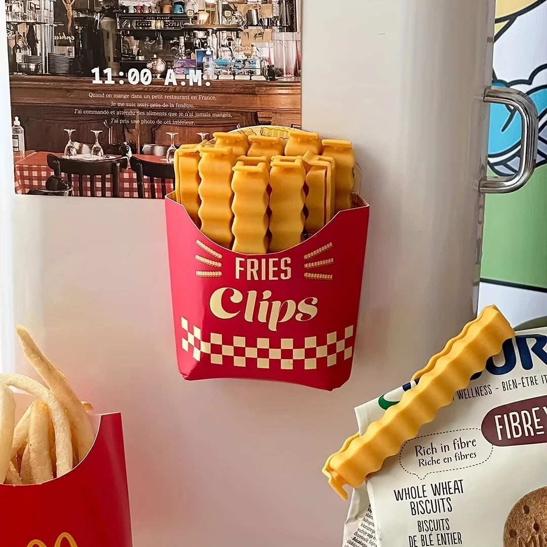 Set de 12 Pinzas para Bolsas "French Fries" - Clips de Sellado con Base Magnética